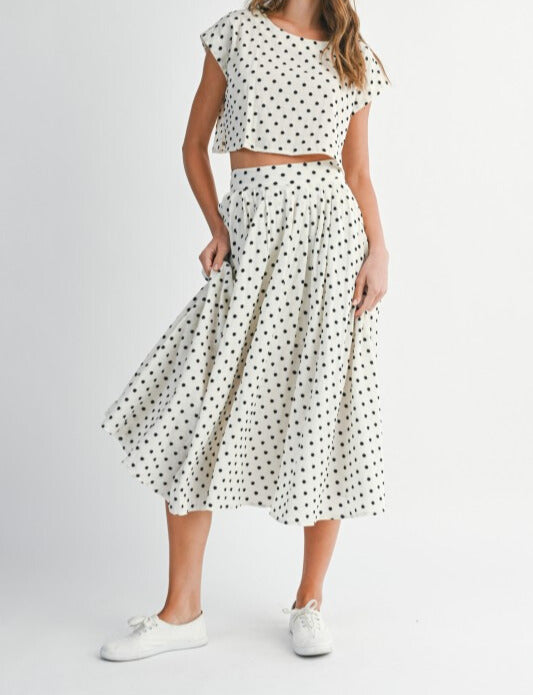 Polka Dot Top and Midi Skirt Set -