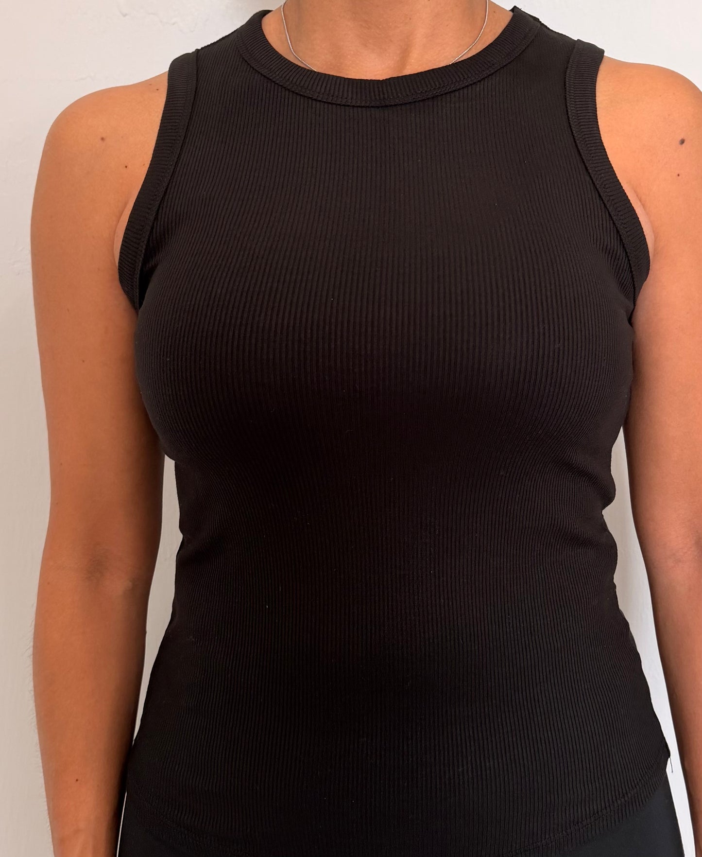 Black Sleeveless Crew Neck Top