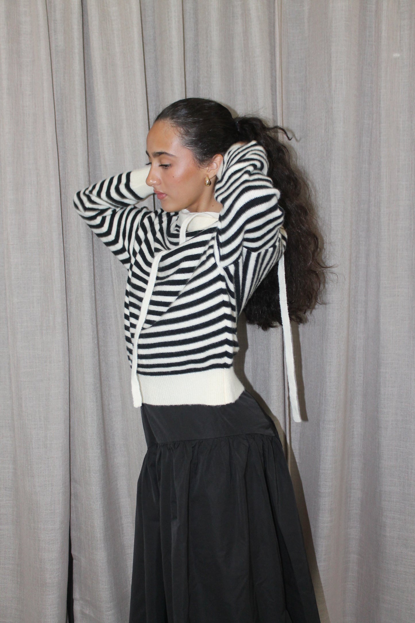 Tie Stripe Knit Sweater Top