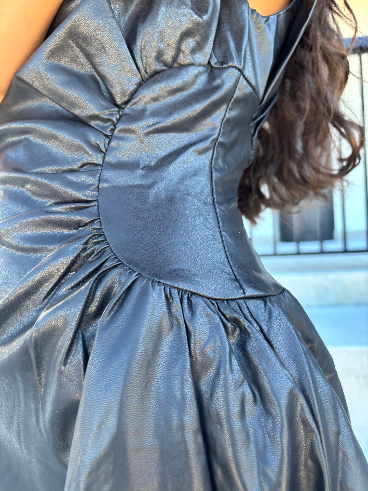 Faux Leather Side Panel Mini Dress -