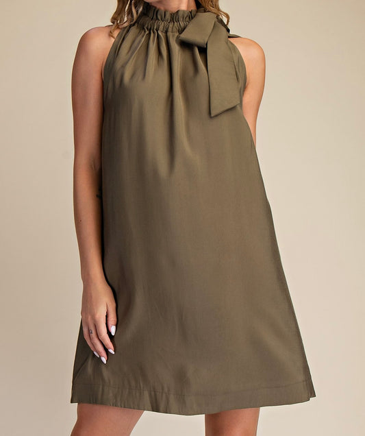 Ruffle Neck Tie Sleeveless Dress