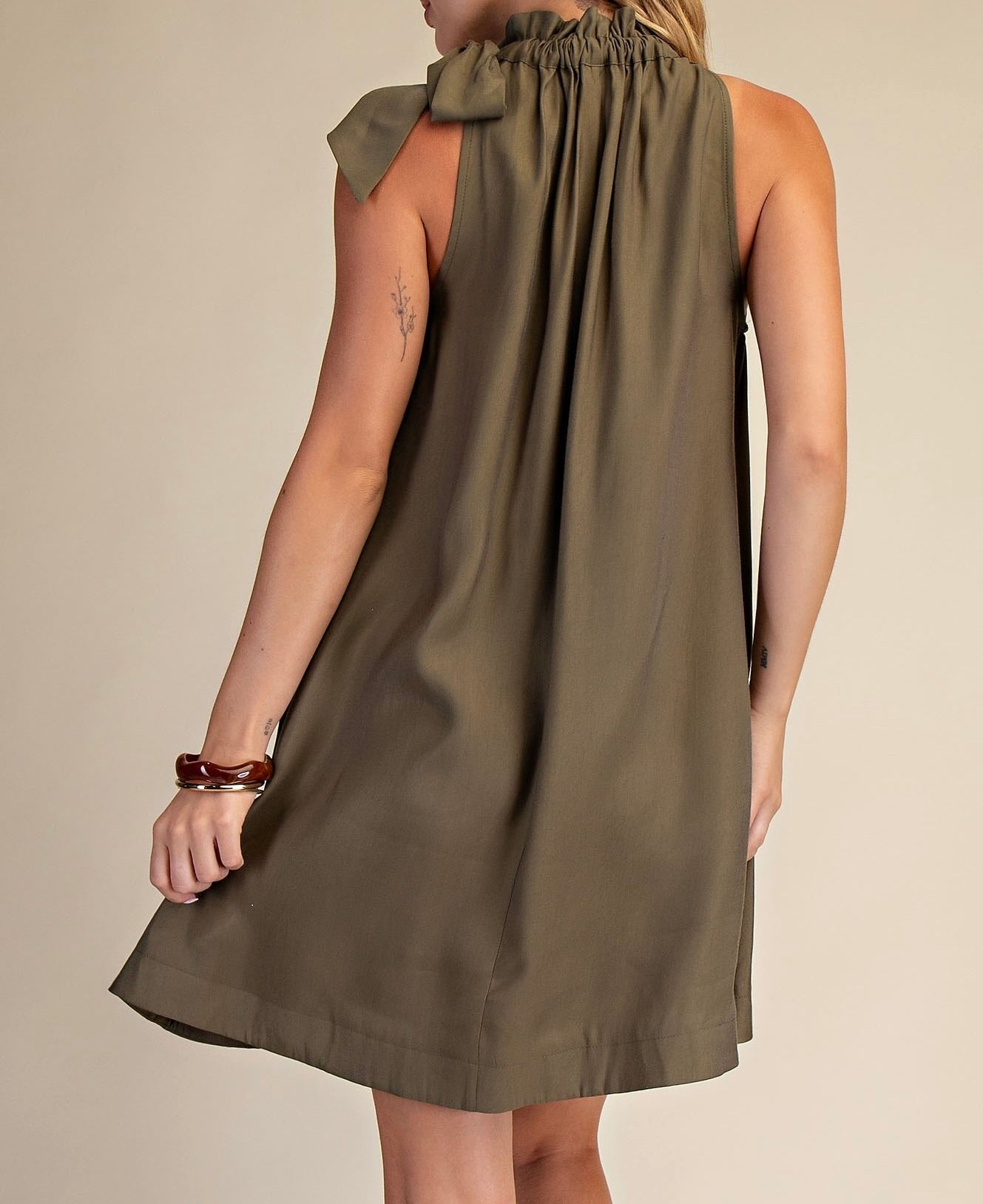 Ruffle Neck Tie Sleeveless Dress