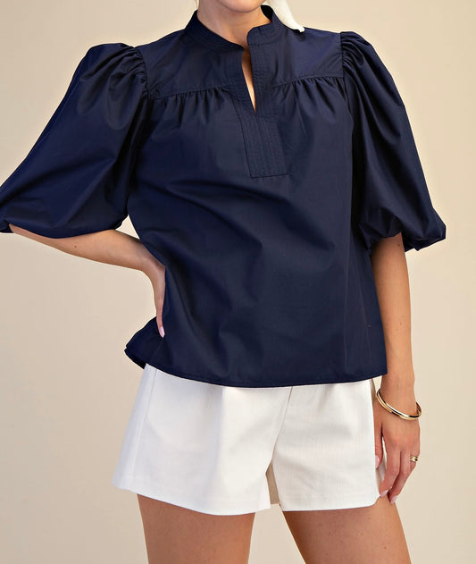 Bubble Sleeve Poplin Top
