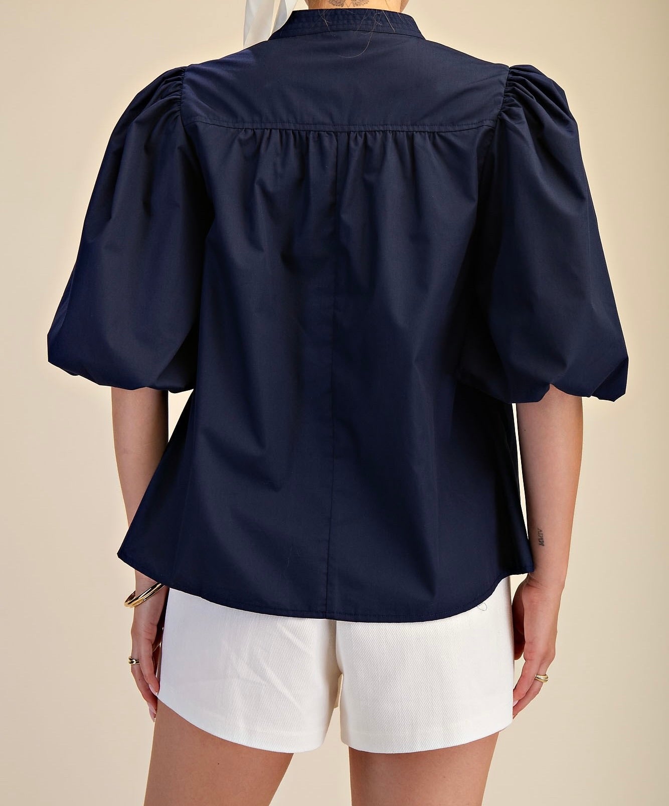 Bubble Sleeve Poplin Top