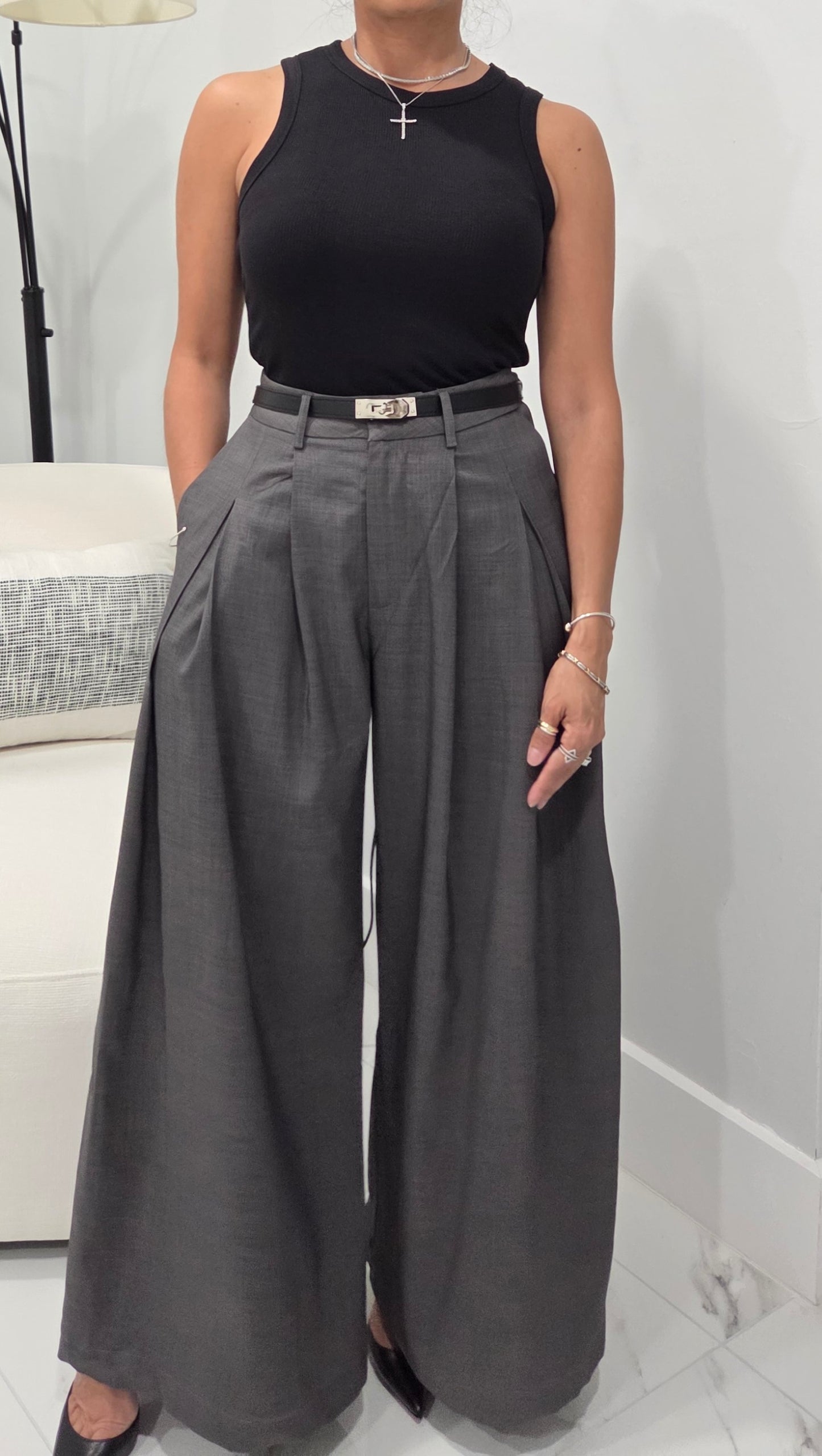 Charcoal Wide Leg Trouser