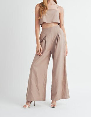 Linen Crop Top And Wide Leg Pants