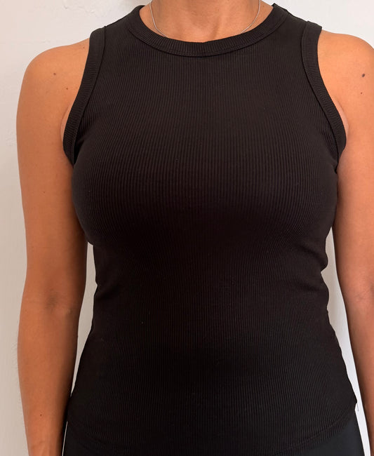 Black Sleeveless Crew Neck Top
