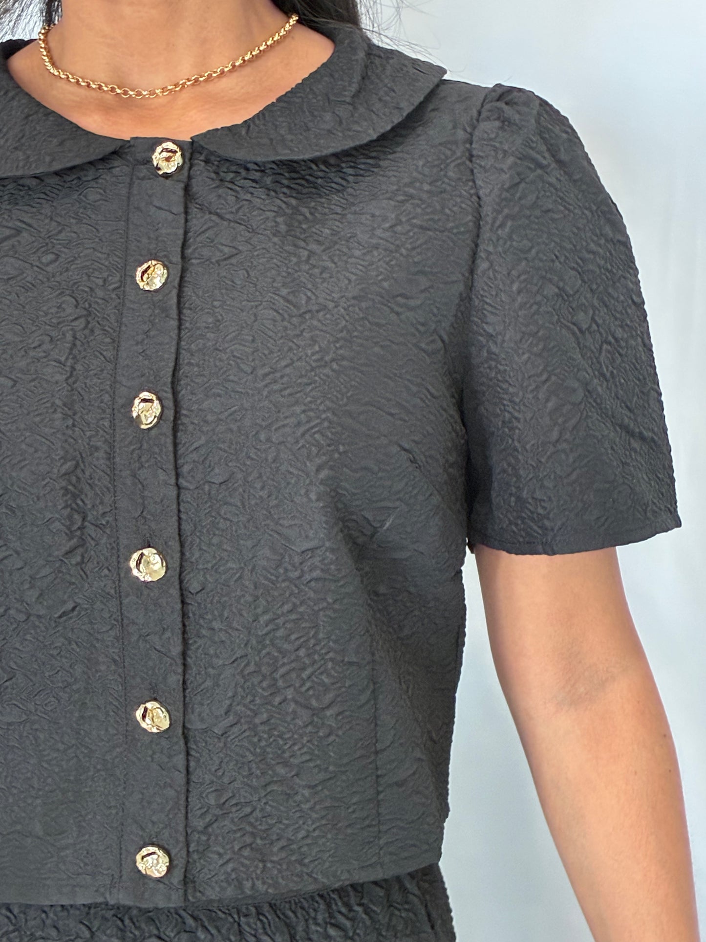 Texture Peter Pan Collar Top And Maxi Skirt Set