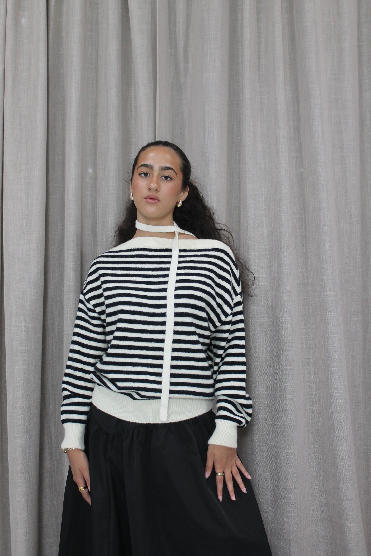 Tie Stripe Knit Sweater Top