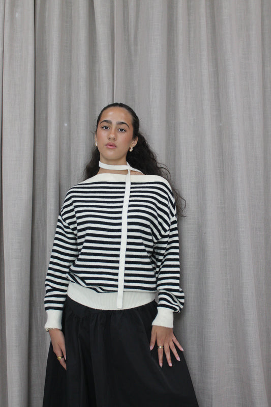 Tie Stripe Knit Sweater Top