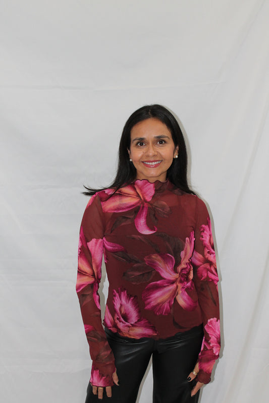 LONG SLEEVE MESH TOP/MULTI FLORAL