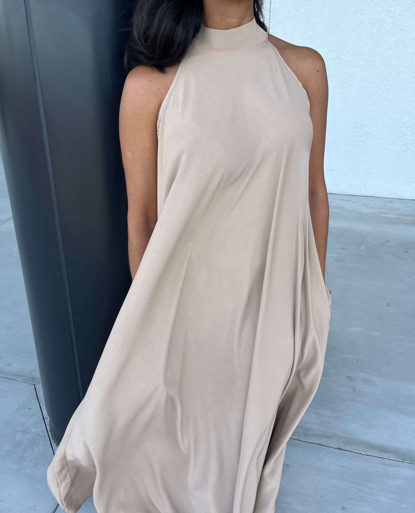 SOLID NECK MAXI DRESS