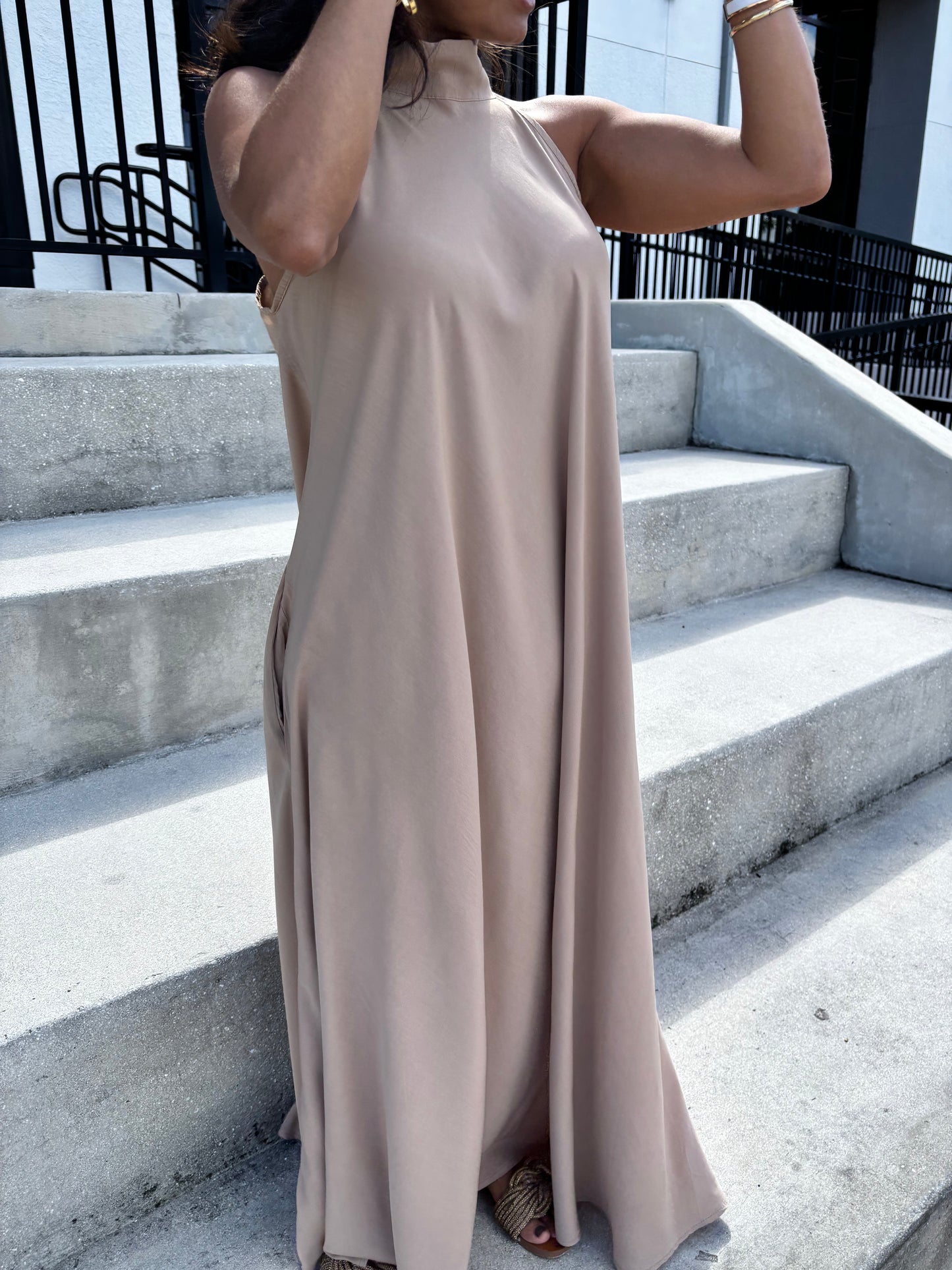 SOLID NECK MAXI DRESS