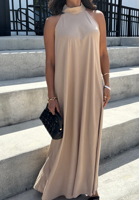 SOLID NECK MAXI DRESS
