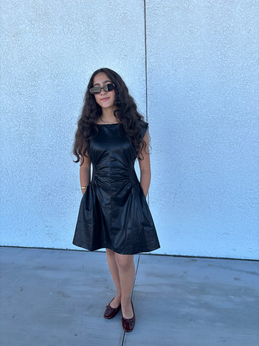 Faux Leather Side Panel Mini Dress -
