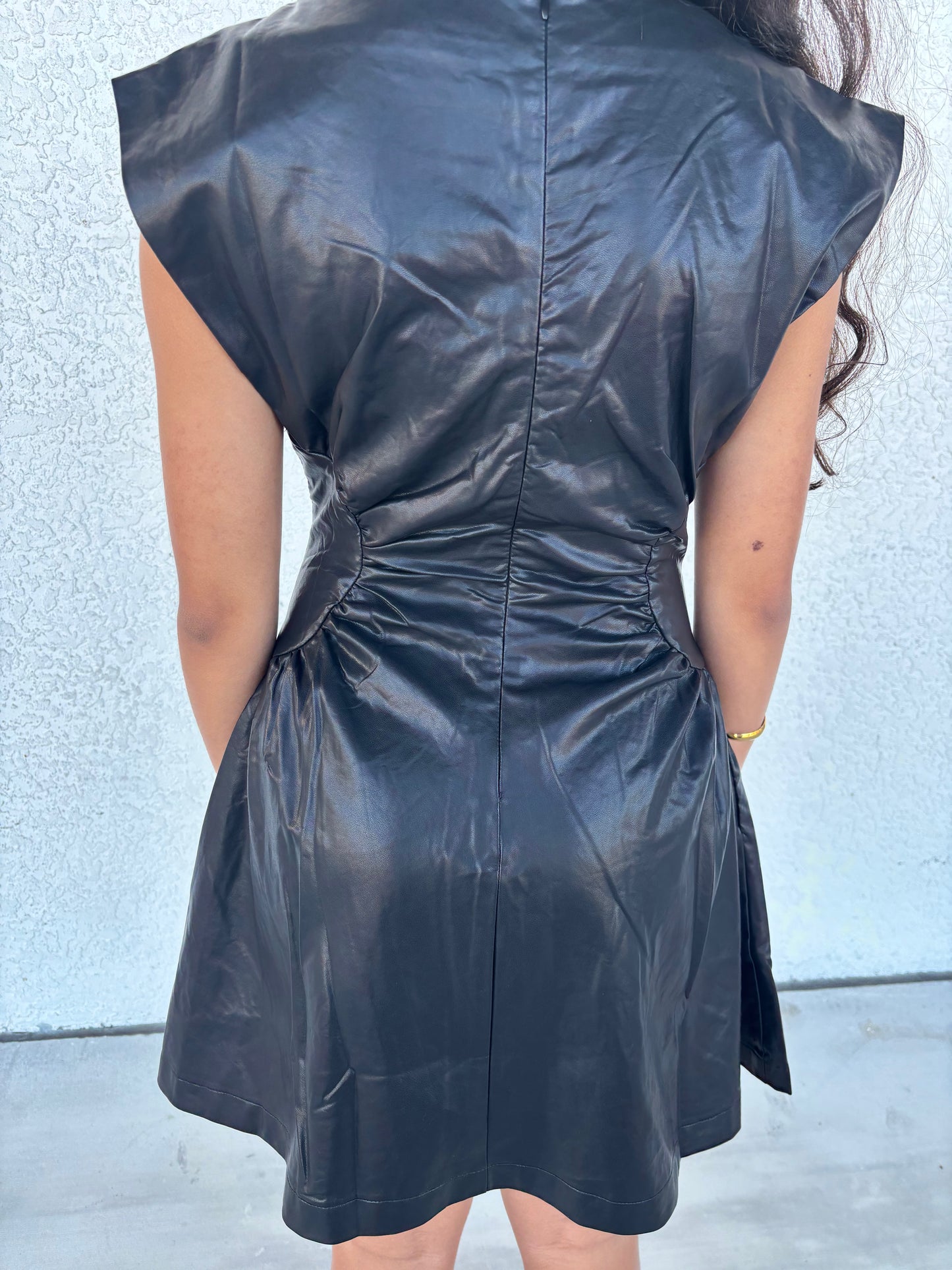 Faux Leather Side Panel Mini Dress -