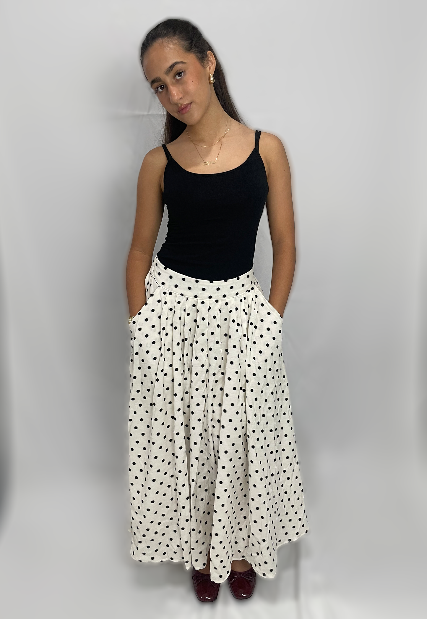 Polka Dot Top and Midi Skirt Set -
