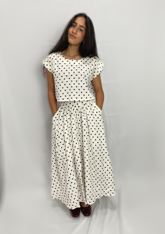 Polka Dot Top and Midi Skirt Set -