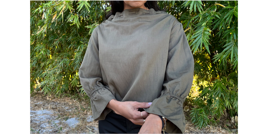 3/4 Sleeve Cinched Neck Blouse